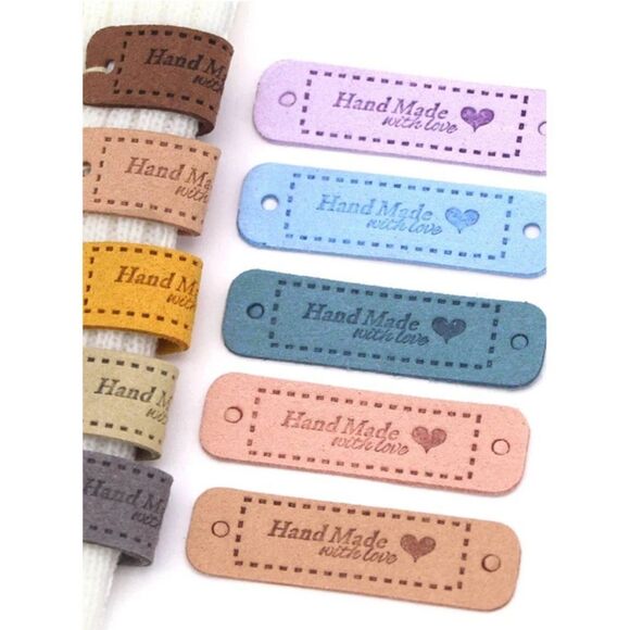 20pcs DIY "Handmade with Love" Leather Embossed Labels - Picture 2 of 5